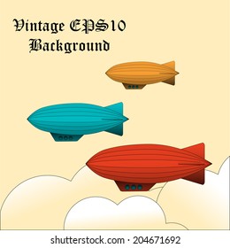 Vector vintage background with colorful zeppelins