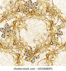 Vector. Vintage background. Cute background. Seamless geometric pattern. Cute texture. Pictures in white, brown and beige colors.