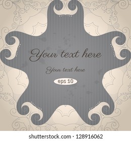 Vector vintage background. Filigree frame, striped paper and blots. Place for your text. Easily edit the colors.