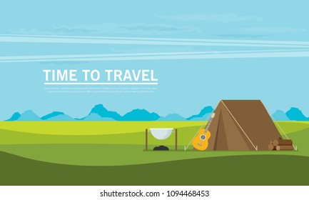 Vector vintage background with forest, mountains and hills
