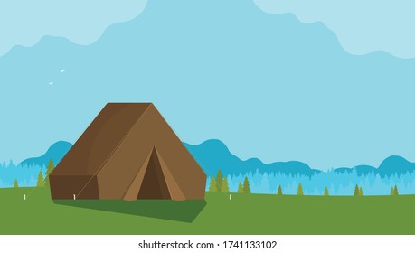 Vector vintage background with forest, mountains and hills