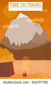 Vector vintage background with forest, mountains and hills