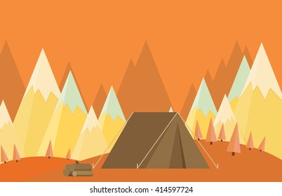 Vector vintage background with forest, mountains and hills