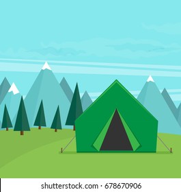 Vector vintage background with forest, mountains and hills