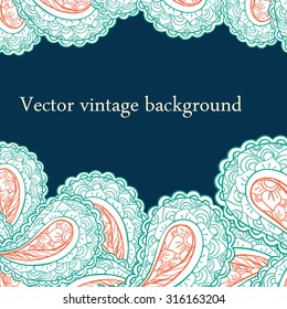 Vector vintage background in mandala style. Tattoo sea element card. Wave pattern frame. Vintage floral template. Hand drawn packaging.