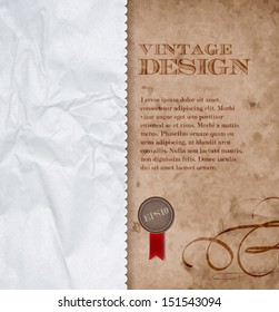 Vector vintage background of old cardboard and crumpled paper