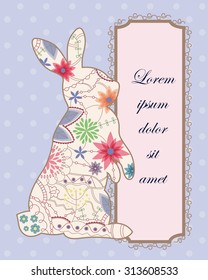 Vector vintage background with painted rabbit and banner