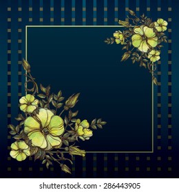 Vector vintage background with yellow wild roses.