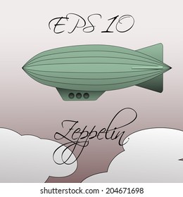 Vector vintage background with zeppelin flying in the sky