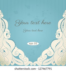 Vector vintage background.Striped paper and blots. Curls, scales, tentacles. Color easily changed. Place for your text.