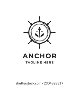 Vector vintage badge anchor vector logo design template