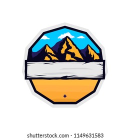 Vector vintage badge blank template with mountains and place for text. retro colored styled sticker for expeditions, events, apparel, banners etc