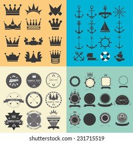 Vector vintage badge, marine, arrows, crowns and label templates. Great for retro designs