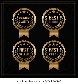 Vector vintage badges collection "Premium quality", "Best seller", "Best price" and "Best choice". gold and black colour