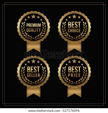 Vector vintage badges collection "Premium quality", "Best seller", "Best price" and "Best choice". gold and black colour