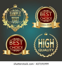 Vector vintage badges collection.Vintage calligraphic golden logo template "Best choice", "High quality". Identity design for shop, restaurant, beauty salon, boutique or hotel. Vector illustration