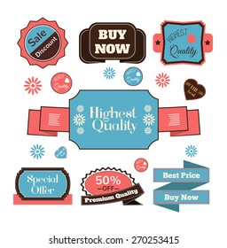 Vector vintage badges, stickers, ribbons, banners and labels. Creative graphic design illustrations. Isolated on white background