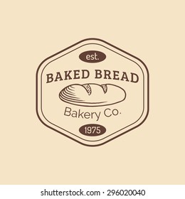 Vector vintage baked bread logo. Retro hipster pastry sign. Loaf isolated. Biscuit shop icon. Desert  products emblem. Sweet cookie typographic poster.