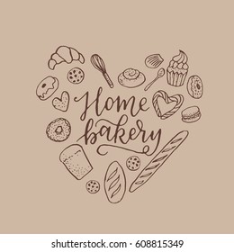 Vector vintage bakery hand lettering logo, badge. Typography design elements, modern calligraphy illustration with cookie illustrations for prints, cards, posters, products packaging, branding.