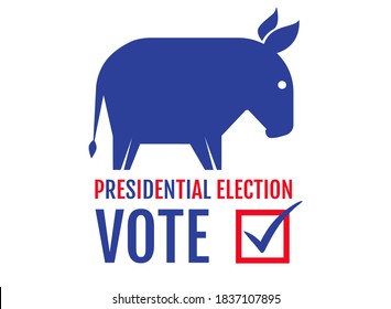 Vector vintage banner for 2020 presidential election in USA. Vector illustration of donkey from democratic party. Vote 2020.