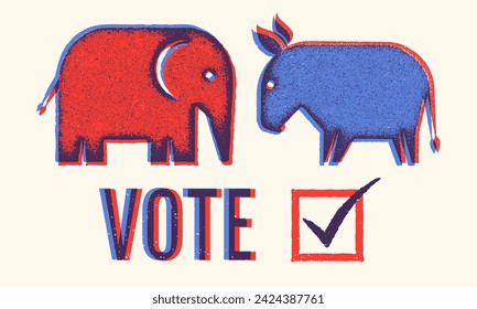 Vector vintage banner for 2024 presidential election in USA. Vector illustration of elephant from republican party. Vote 2024.