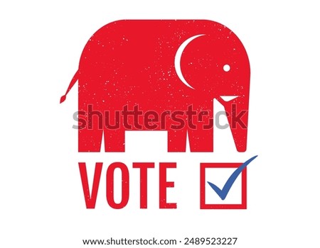 Vector vintage banner of the 2024 US presidential election. Vector illustration of an elephant from the Republican Party. Vote 2024. Vote 2024.