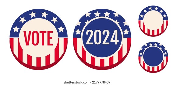 Vector vintage banners for 2024 presidential election in USA. Election 2024. Vote 2024. American pins.