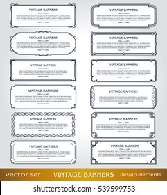 Vector Vintage Banners,Borders and Frames set, Victorian book covers and pages decorations, Floral style ornamental decor, creative design elements for books, certificates, awards and diplomas.