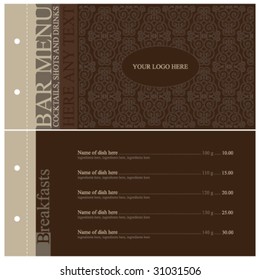 Vector. Vintage bar menu. Full design