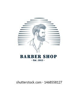 Vector vintage barber shop logo for your design. For Label, Badge, Sign or Advertising. Hipster Man, Hairdresser Logo.