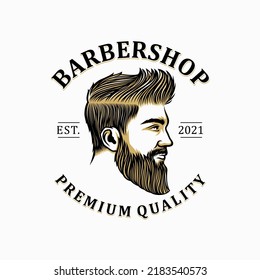 Vector vintage barber shop logo for your design. For Label, Badge, Sign or Advertising. Hipster Man, Hairdresser Logo.