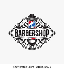 Vector vintage barber shop logo for your design. For Label, Badge, Sign or Advertising. Hipster Man, Hairdresser Logo.