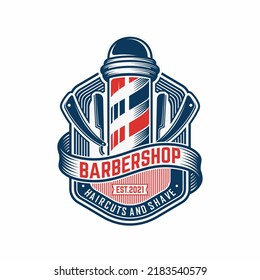 Vector vintage barber shop logo for your design. For Label, Badge, Sign or Advertising. Hipster Man, Hairdresser Logo.