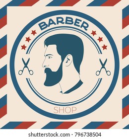 Vector vintage barber shop logo for design. Hipster Man, Hairdresser Logo. Barber shop retro label badge emblem. Vintage logotype.