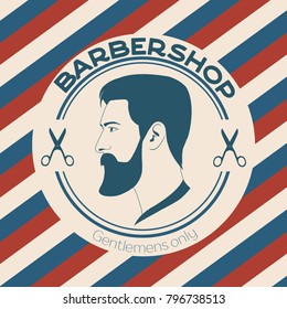 Vector vintage barber shop logo for design. Hipster Man, Hairdresser Logo. Barber shop retro label badge emblem. Vintage logotype.