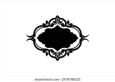 Vector vintage baroque calligraphy border frame card ornament flower motif Arabic Islamic retro pattern ornate silhouette black artwork illustration.