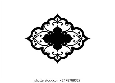 Vektorgrafik Vintage Barock Kalligraphie Rahmen Karte Ornament Blumenmotiv Arabisch Islamisches Retro Muster Verzierte Silhouette Schwarz Kunstwerk Illustration.
