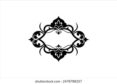 Vector vintage barroco caligrafía borde marco tarjeta adorno flor motivo árabe islámico retro patrón ornato silueta ilustración de arte negro.