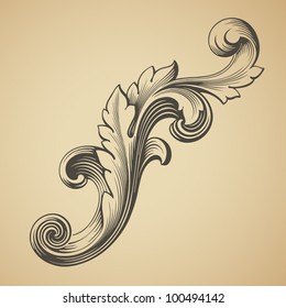 vector vintage Baroque design frame pattern element engraving retro style scroll