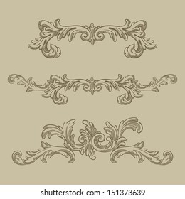 Vector vintage baroque engraving floral scroll filigree design 