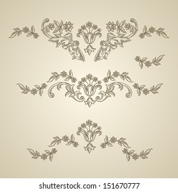 Vector vintage baroque engraving floral scroll filigree design