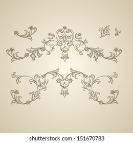 Vector vintage baroque engraving floral scroll filigree design