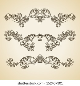Vector vintage baroque engraving floral scroll filigree design