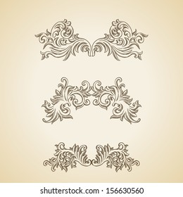 Vector vintage baroque engraving floral scroll filigree design