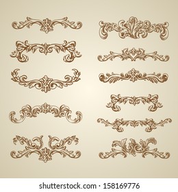 Vector vintage baroque engraving floral scroll filigree design