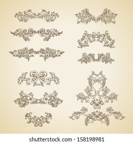 Vector vintage baroque engraving floral scroll filigree design