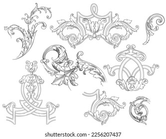 Vector vintage baroque engraving floral scroll filigree design  acanthus pattern element 