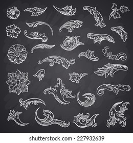 Vector vintage baroque engraving floral scroll filigree design