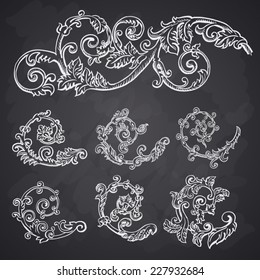 Vector vintage baroque engraving floral scroll filigree design
