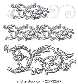 Vector vintage baroque engraving floral scroll filigree design